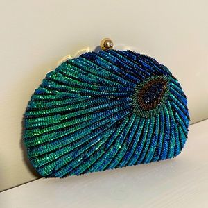 Peacock Feather Beaded Clutch